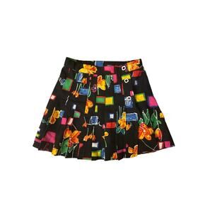 NWT Vintage Women 4 Natty Wrap Mini Skirt Floral Print Pleated Tennis Black